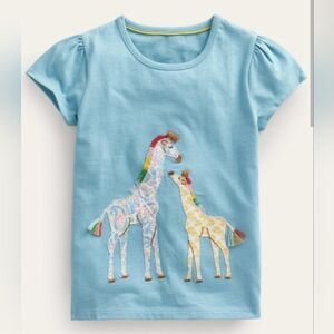 Mini Boden Blue Kids Giraffe T-Shirt Size 11-12 Nwt